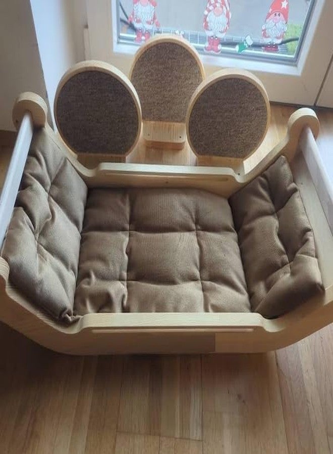 Keebori Wall Mounted Wooden Cat Bed with Soft Cushion and 3 Climbing Steps Space-Saving Modern Cat Hammock Lounge Shelf for Indoor Cats Natural Birch by KEEBORI (Beige) - Image 3